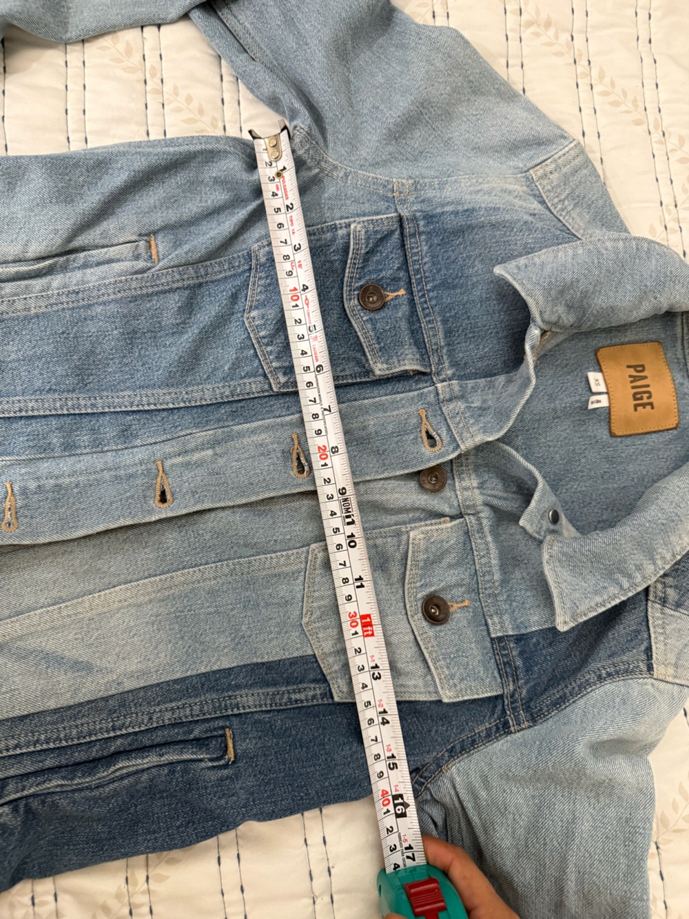 PAIGE XS Two Tone Colorblock Denim Jean Jacket Y2K Designer Western - Picture 8 of 9